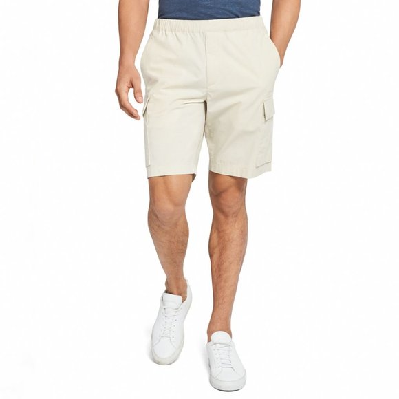 Theory Men's Muslin Cargo Shorts Elastic Waist Drawstring Regular Fit Poplin S - Picture 1 of 10